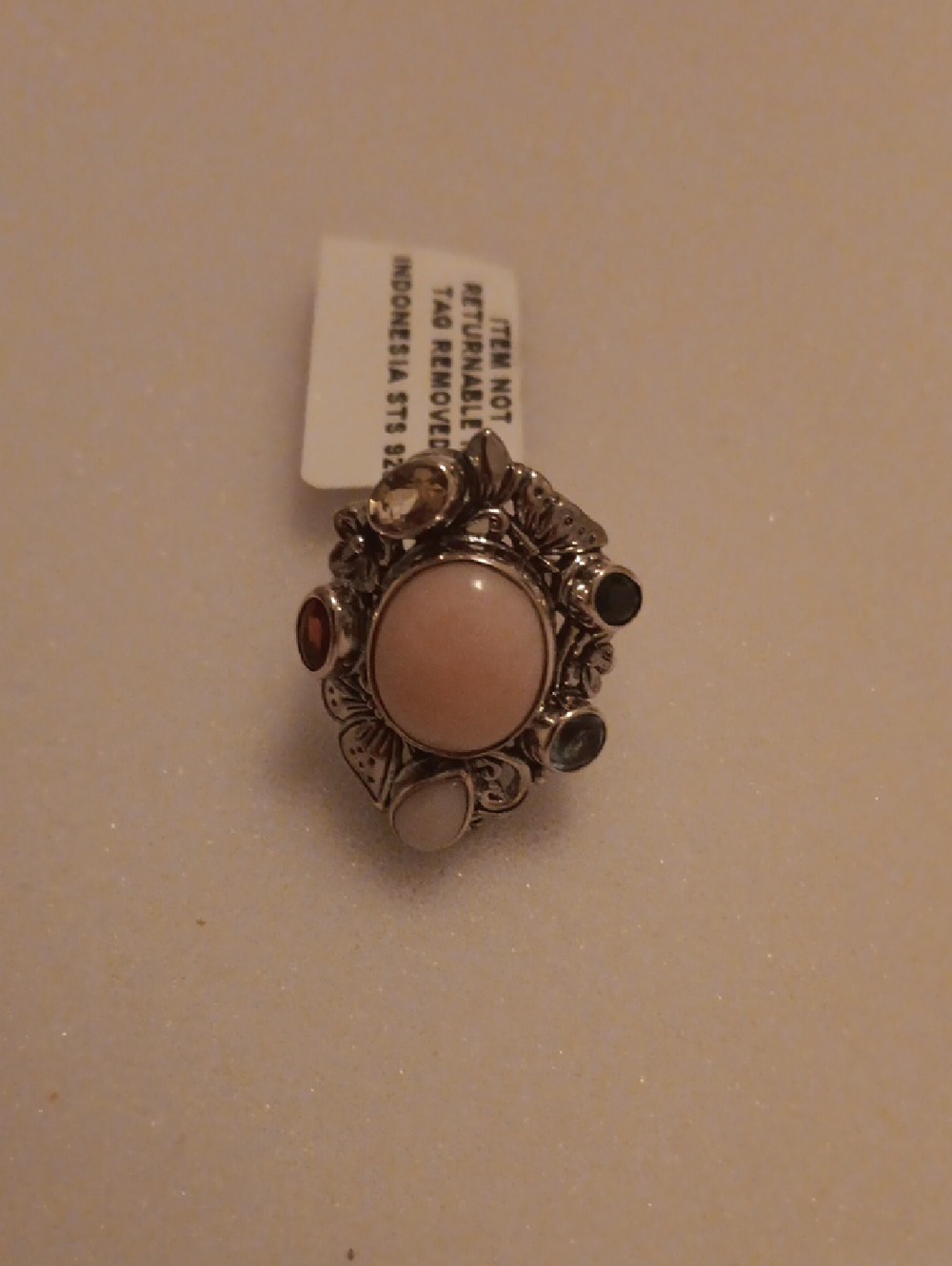 Bali Legacy Pink Opal, Multi Gemstone Floral and Butterfly Ring in Sterling